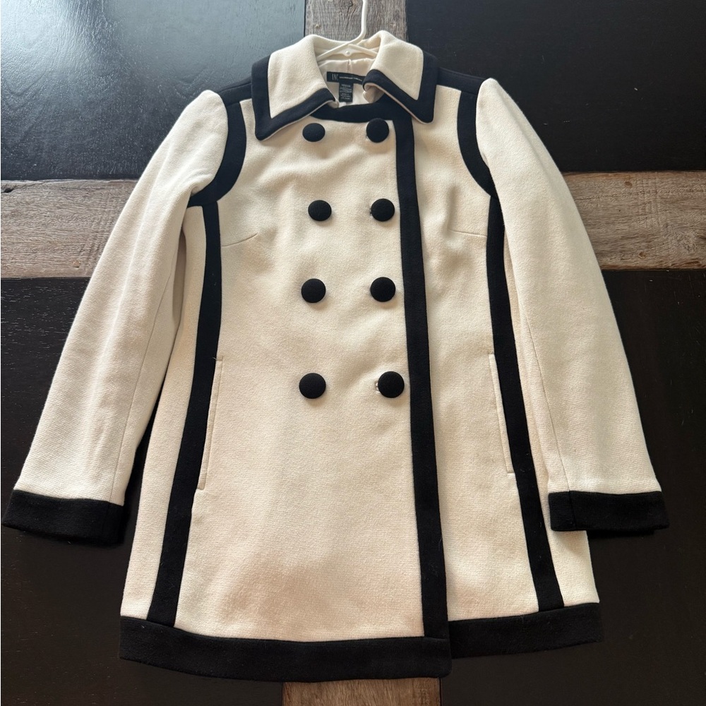 INC International Concepts Cream and Black Pea Coat